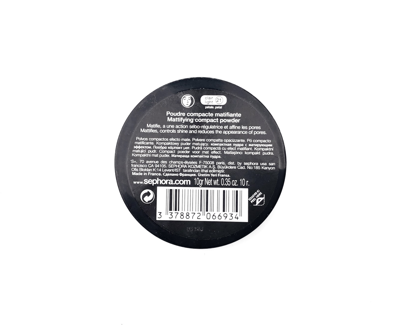 Italian packaging for Sephora 8HR Mattifying Pressed Powder